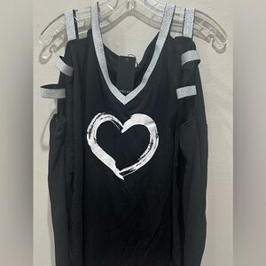 Black Long Sleeve Top with Heart Design